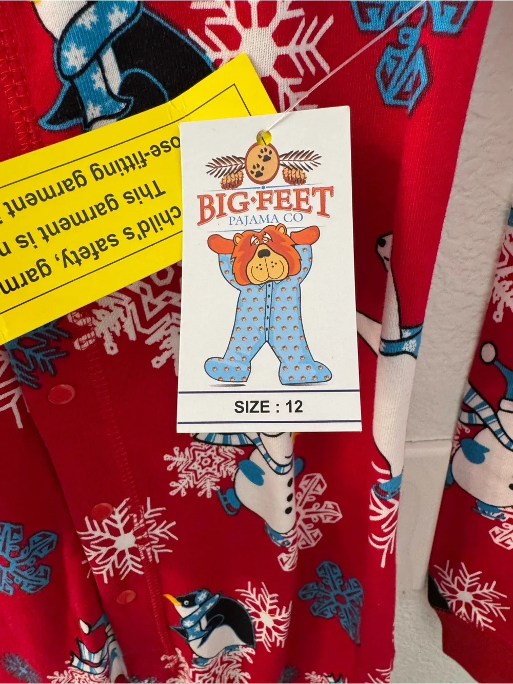 NWT Big Feet Pajama Co Red Kids Penguin Polar Bear Pajamas size 12 cotton